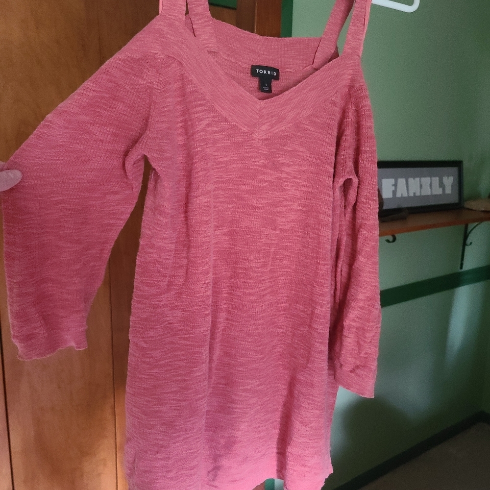 Torrid pink cold shoulder light weight sweater